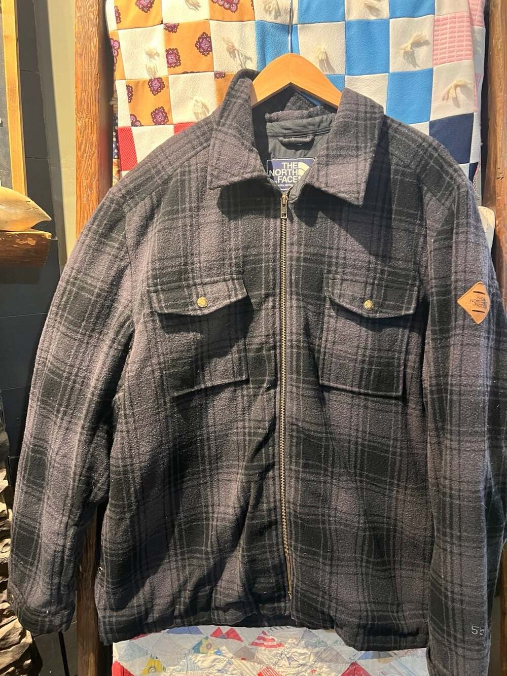 The North Face Flannel Zip Jacket Size XL Gray Plaid Wool Blend Shacket